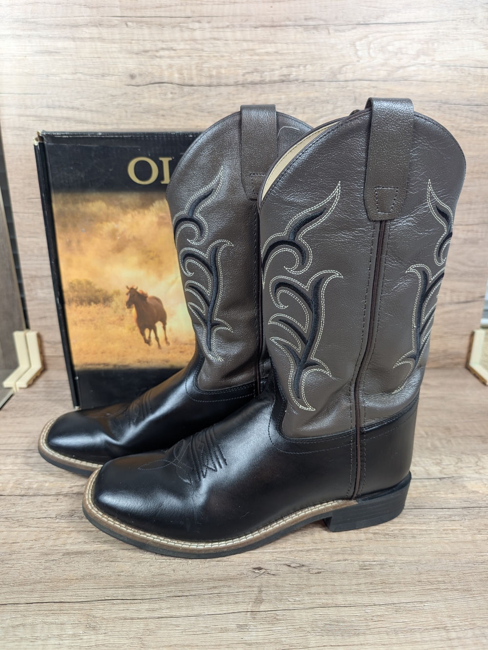 Old West BSY1896 Black Leather Square Toe Cowboy Boots  Women's Size 7 D